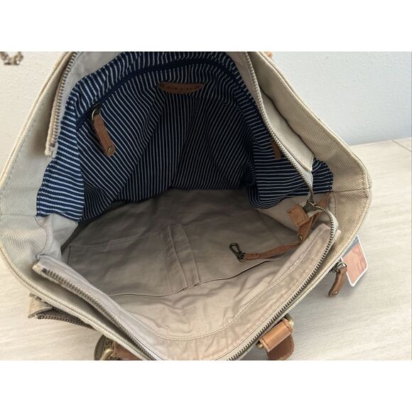 Fossil Workman CVS Canvas Utility Tote/Bag Large New Beige Brown Leather - Picture 9 of 16